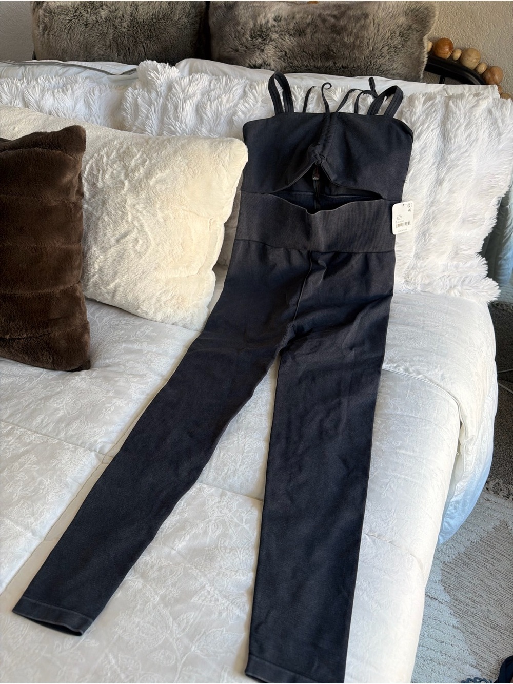 Free People Movement Dark Grey Blue Women's Strap Jumpsuit with Cutout Detail